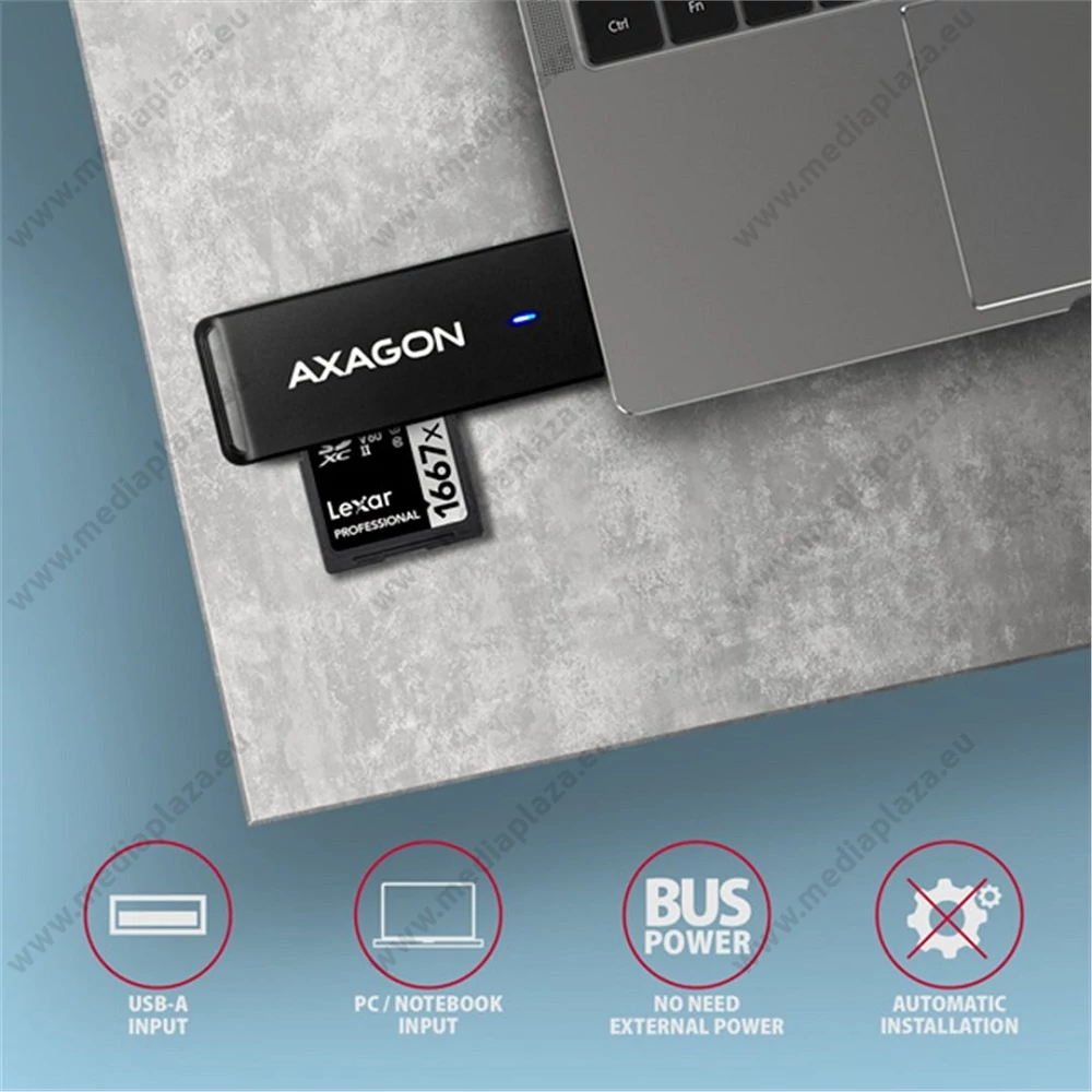 AXAGON CRE-S2N USB 3.2 GEN 1 MICRO SD/MICRO SDHC/MICRO SDXC SD/SDHC/SDXC MEMÓRIAKÁRTYA OLVASÓ FEKETE