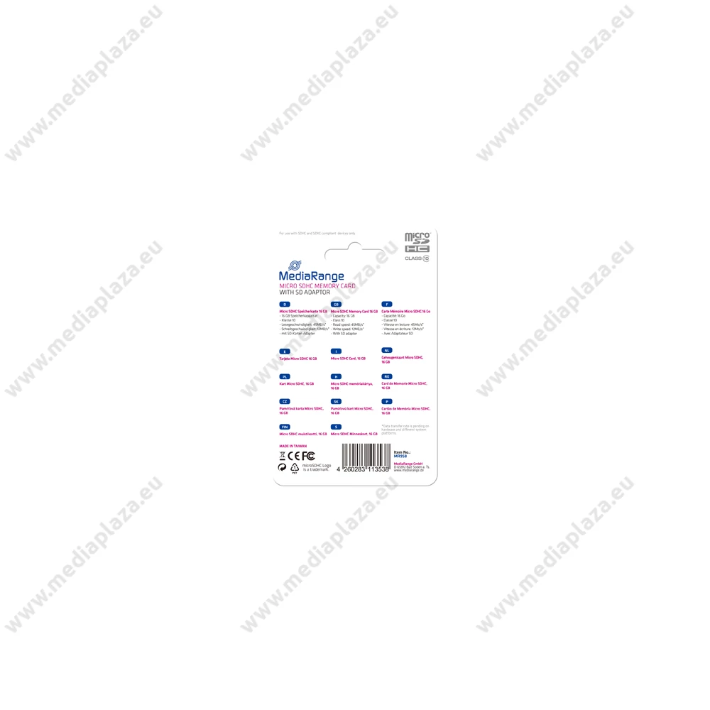 MEDIARANGE MICRO SDHC 16GB + ADAPTER CLASS 10