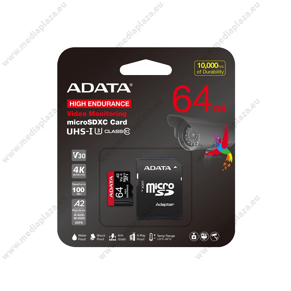 ADATA HIGH ENDURANCE MICRO SDXC 64GB + ADAPTER CLASS 10 UHS-I U3 A2 V30 100/80 MB/s