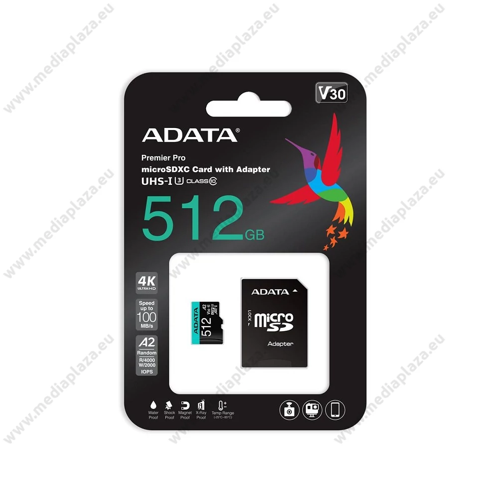 ADATA PREMIER PRO MICRO SDXC 512GB + ADAPTER CLASS 10 UHS-I U3 A2 V30 100/80 MB/s