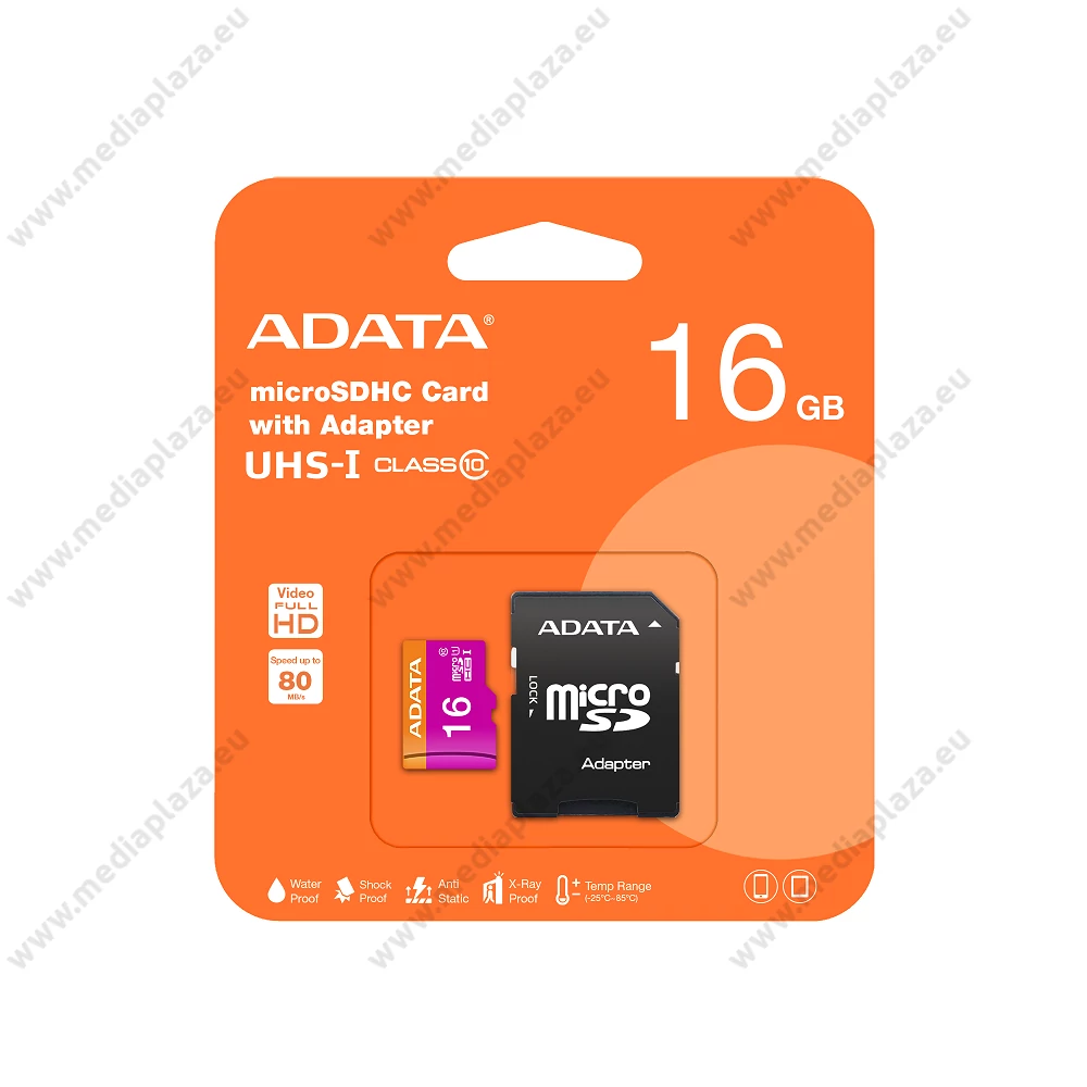 ADATA MICRO SDHC 16GB + ADAPTER UHS-I U1 CLASS 10 (80 MB/s OLVASÁSI SEBESSÉG)