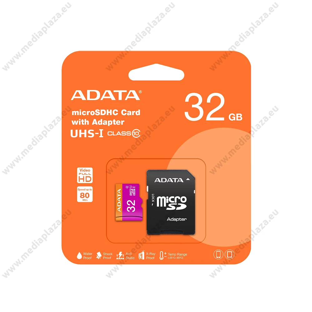 ADATA MICRO SDHC 32GB + ADAPTER UHS-I U1 CLASS 10 (80 MB/s OLVASÁSI SEBESSÉG)
