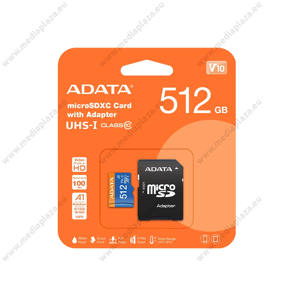 ADATA MICRO SDXC 512GB + ADAPTER CLASS 10 UHS-I U1 A1 V10 (100 MB/s OLVASÁSI SEBESSÉG)