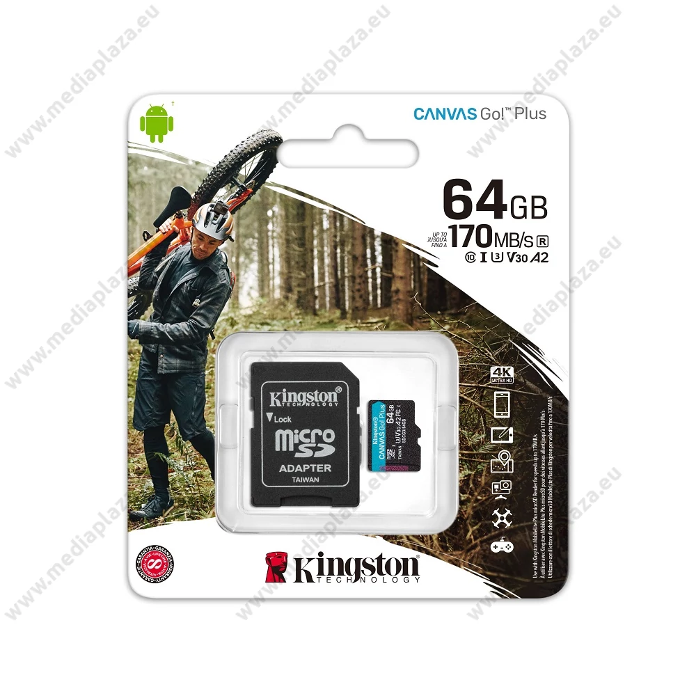 KINGSTON CANVAS GO PLUS MICRO SDXC 64GB + ADAPTER CLASS 10 UHS-I U3 A2 V30 170/70 MB/s
