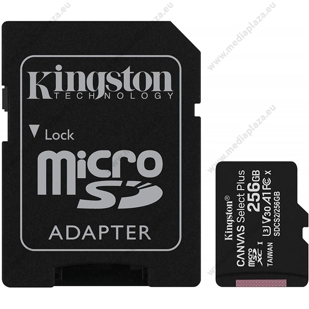 KINGSTON CANVAS SELECT PLUS MICRO SDXC 256GB + ADAPTER CLASS 10 UHS-I U3 A1 V30 (100/85 MB/s)