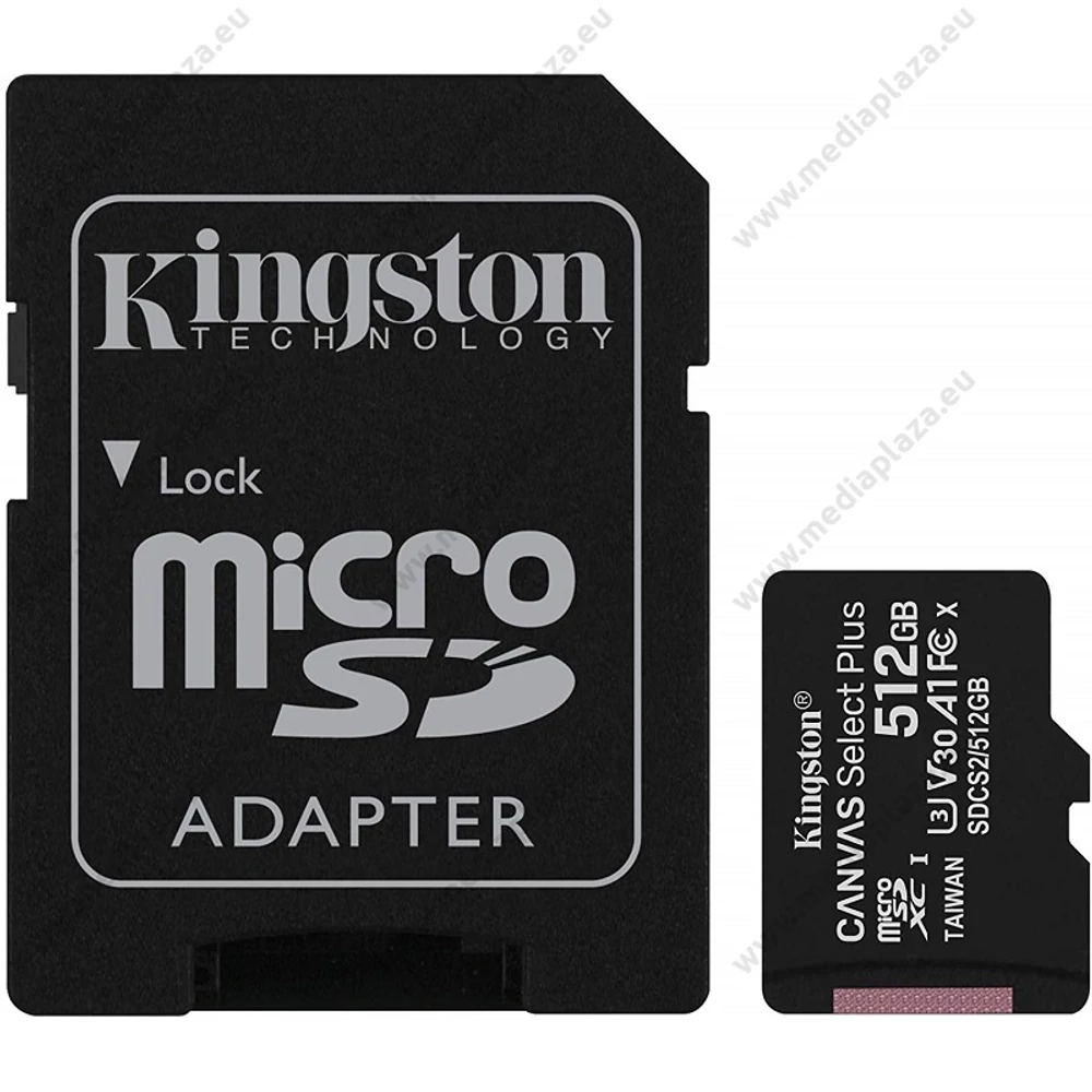 KINGSTON CANVAS SELECT PLUS MICRO SDXC 512GB + ADAPTER CLASS 10 UHS-I U3 A1 V30 (100/85 MB/s)