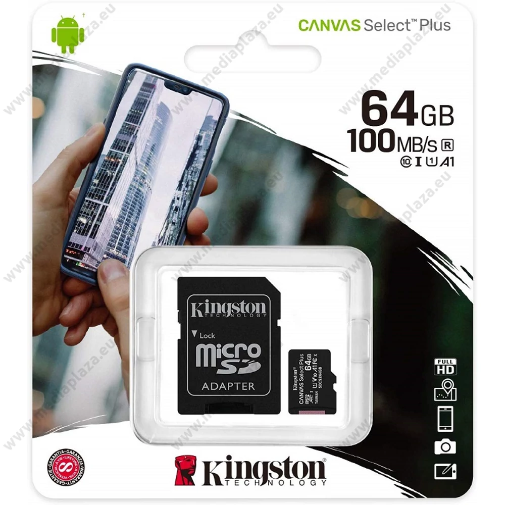 KINGSTON CANVAS SELECT PLUS MICRO SDXC 64GB + ADAPTER CLASS 10 UHS-I U1 A1 V10 (100 MB/s)
