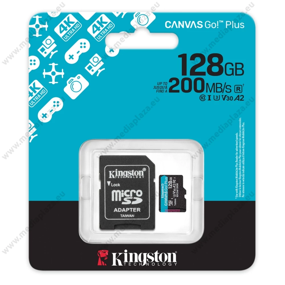KINGSTON CANVAS GO PLUS MICRO SDXC 128GB + ADAPTER CLASS 10 UHS-I U3 A2 V30 200/90 MB/s