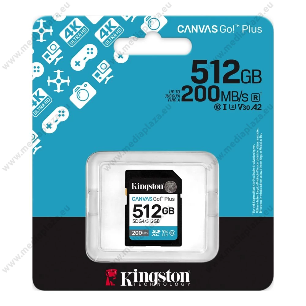 KINGSTON CANVAS GO PLUS SDXC 512GB CLASS 10 UHS-I U3 A2 V30 200/160 MB/s