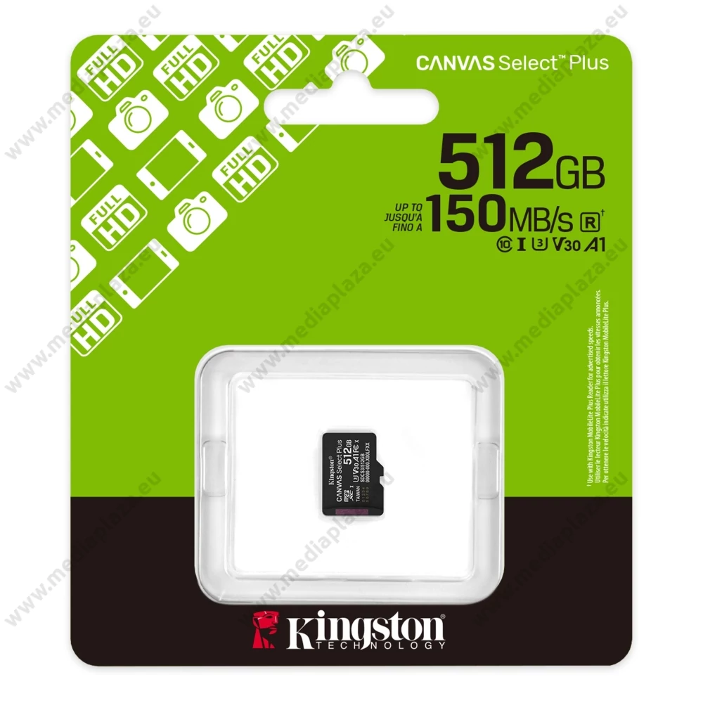 KINGSTON CANVAS SELECT PLUS MICRO SDXC 512GB CLASS 10 UHS-I U3 A1 V30 (150/85 MB/s)