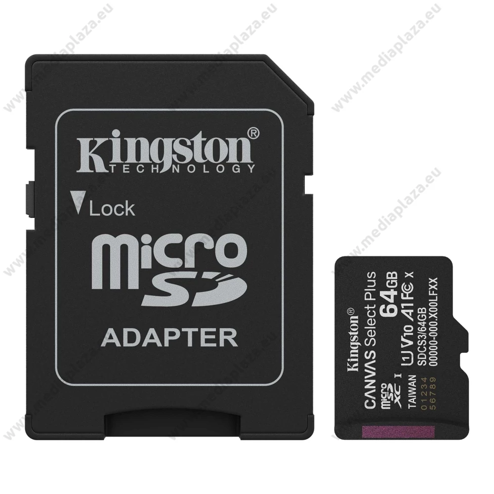 KINGSTON CANVAS SELECT PLUS MICRO SDXC 64GB + ADAPTER CLASS 10 UHS-I U1 A1 V10 (100 MB/s OLVASÁSI SEBESSÉG)