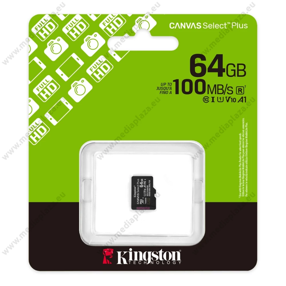 KINGSTON CANVAS SELECT PLUS MICRO SDXC 64GB CLASS 10 UHS-I U1 A1 V10 (100 MB/s OLVASÁSI SEBESSÉG)