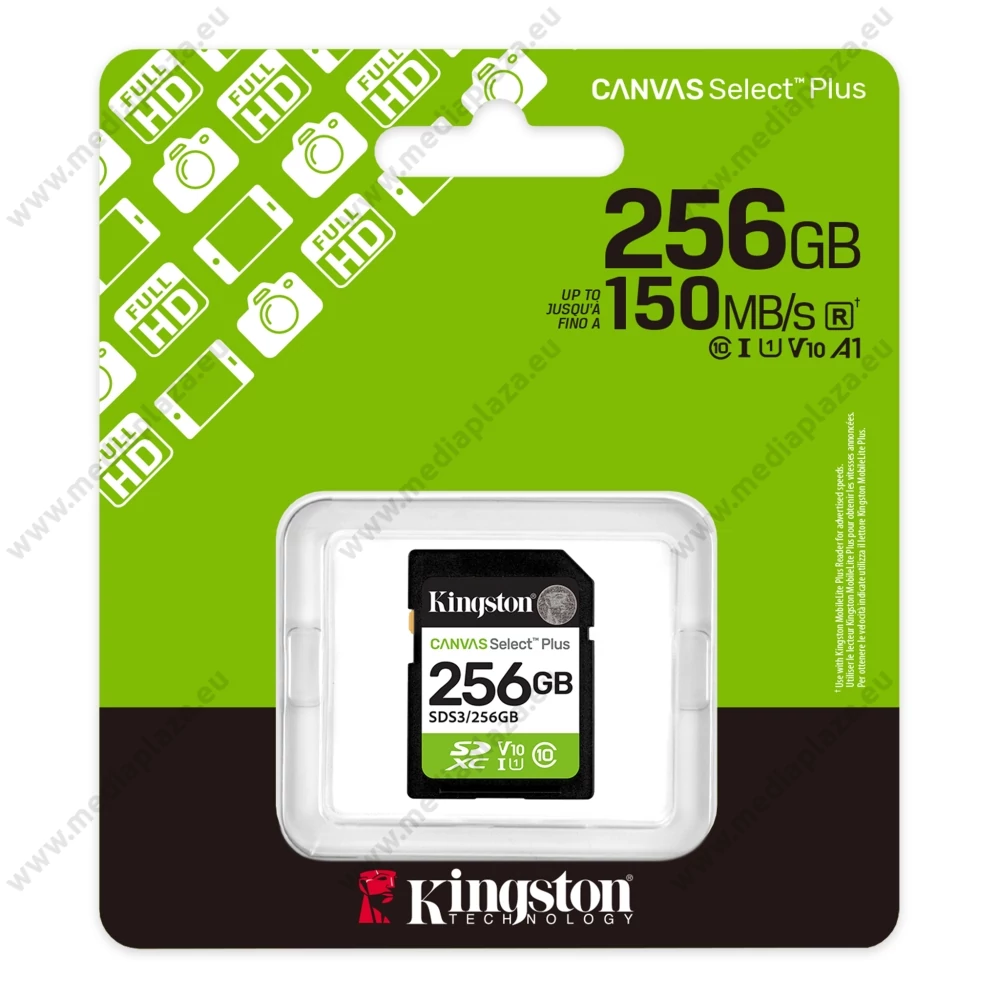 KINGSTON CANVAS SELECT PLUS SDXC 256GB CLASS 10 UHS-I U1 A1 V10 (150 MB/s OLVASÁSI SEBESSÉG)