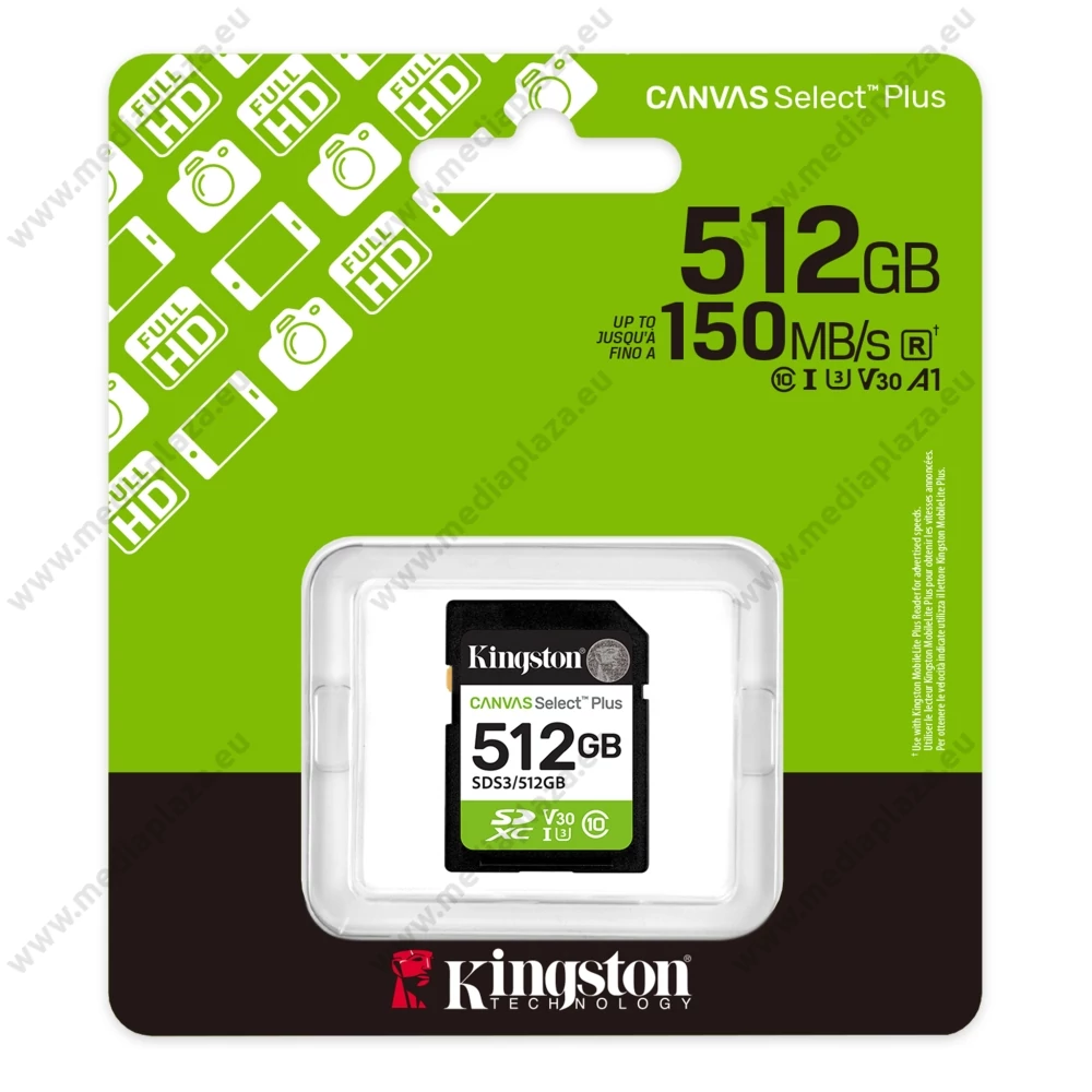 KINGSTON CANVAS SELECT PLUS SDXC 512GB CLASS 10 UHS-I U3 A1 V30 150/85 MB/s
