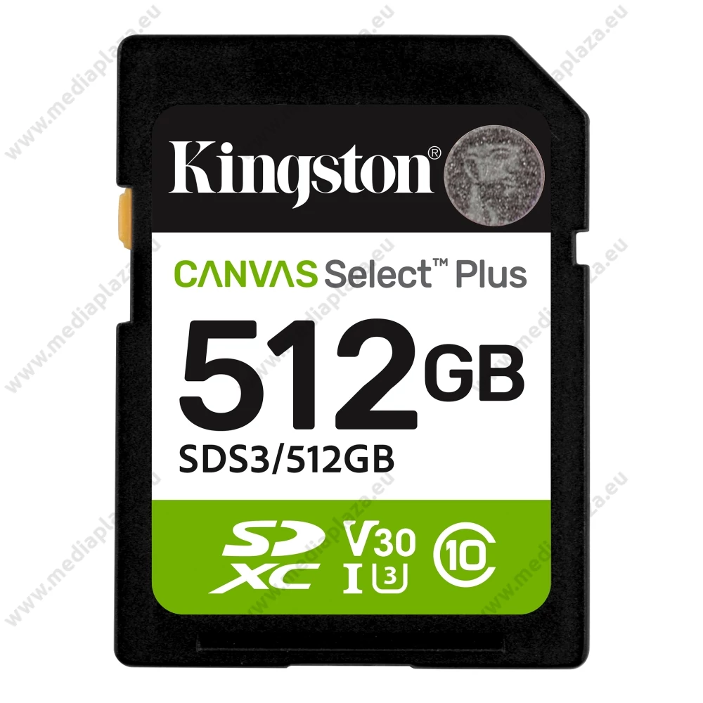 KINGSTON CANVAS SELECT PLUS SDXC 512GB CLASS 10 UHS-I U3 A1 V30 150/85 MB/s