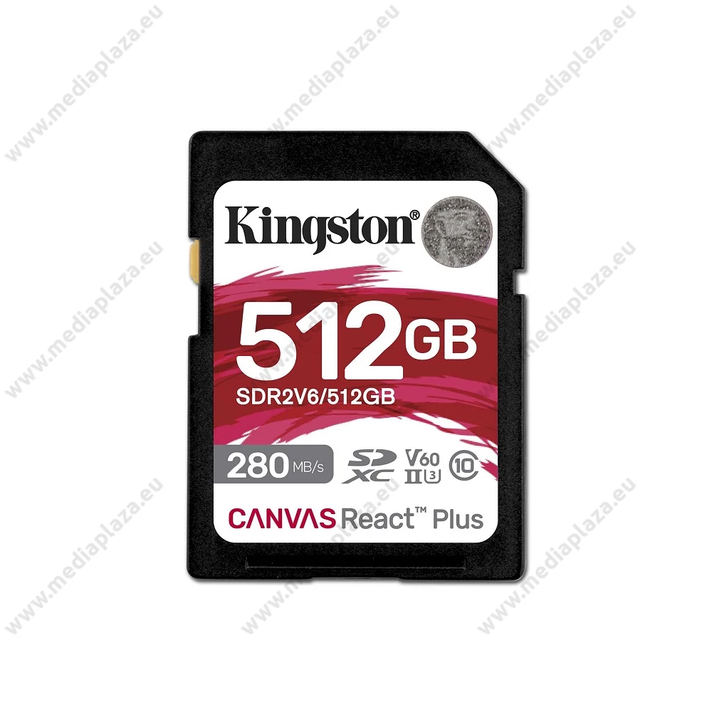 KINGSTON CANVAS REACT PLUS SDXC 512GB CLASS 10 UHS-II U3 V60 280/150 MB/s