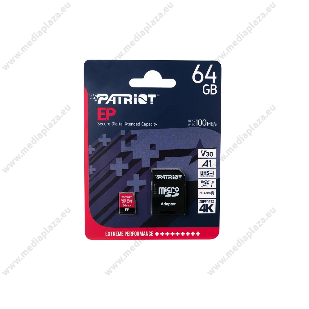 PATRIOT EP MICRO SDXC 64GB + ADAPTER CLASS 10 UHS-I U3 A1 V30 100/80 MB/s