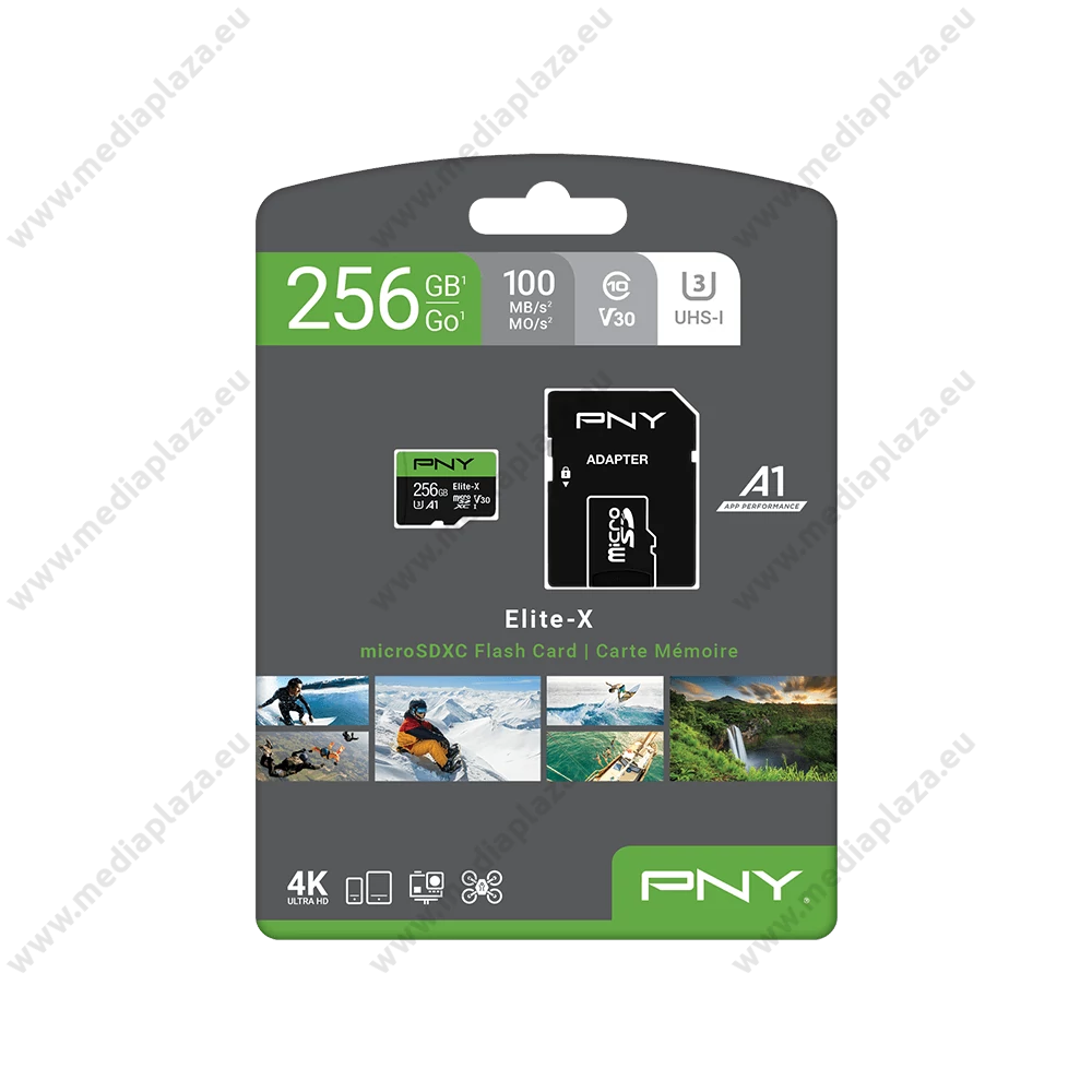 PNY ELITE-X MICRO SDXC 256GB + ADAPTER CLASS 10 UHS-I U3 A1 V30 100/90 MB/s