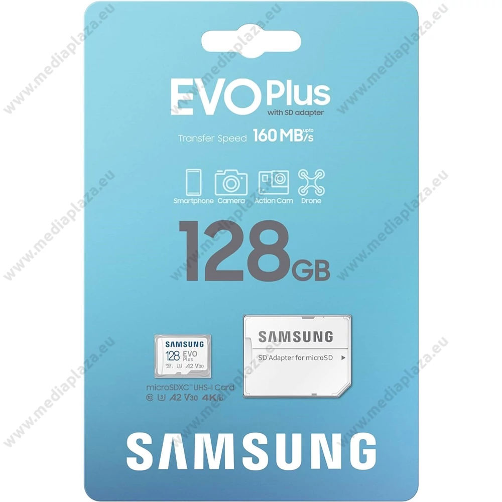 SAMSUNG EVO PLUS (2024) MICRO SDXC 128GB + ADAPTER CLASS 10 UHS-I U3 A2 V30 (160 MB/s ADATÁTVITELI SEBESSÉG)