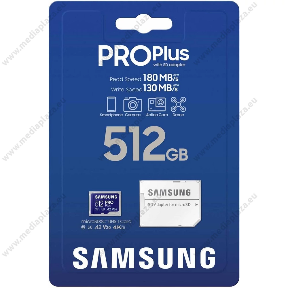 SAMSUNG PRO PLUS (2023) MICRO SDXC 512GB + ADAPTER CLASS 10 UHS-I U3 A2 V30 180/130 MB/s