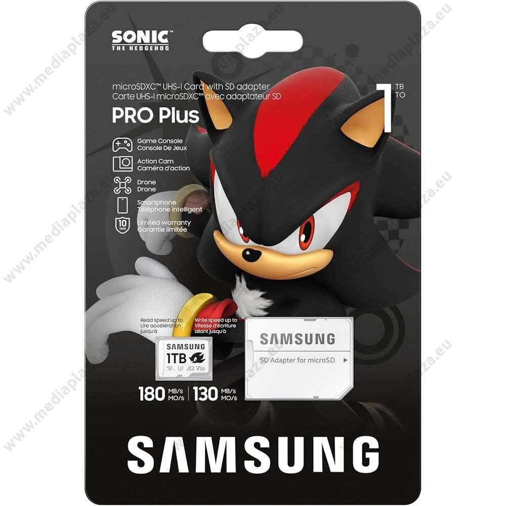 SAMSUNG PRO PLUS SONIC THE HEDGEHOG SERIES MICRO SDXC 1TB + ADAPTER CLASS 10 UHS-I U3 A2 V30 180/130 MB/s