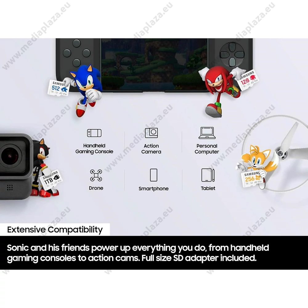 SAMSUNG PRO PLUS SONIC THE HEDGEHOG SERIES MICRO SDXC 1TB + ADAPTER CLASS 10 UHS-I U3 A2 V30 180/130 MB/s