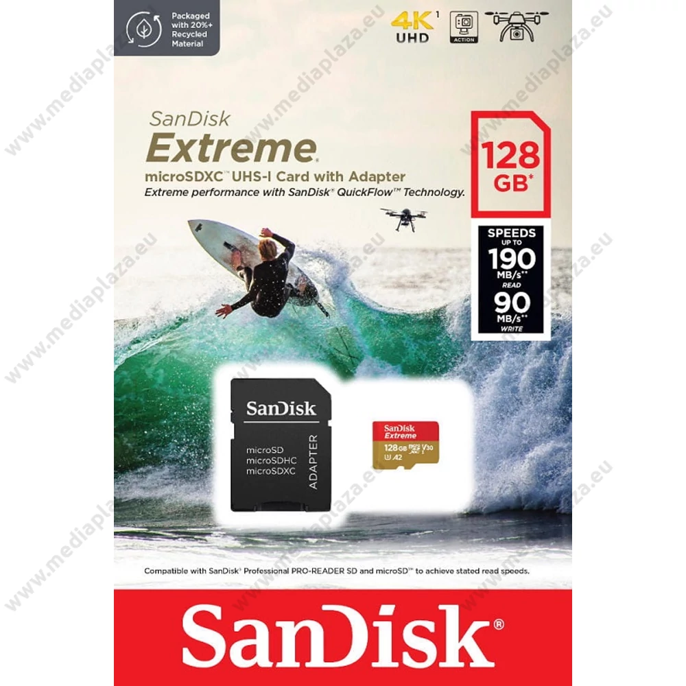 SANDISK EXTREME ACTION MICRO SDXC 128GB + ADAPTER CLASS 10 UHS-I U3 A2 V30 190/90 MB/s
