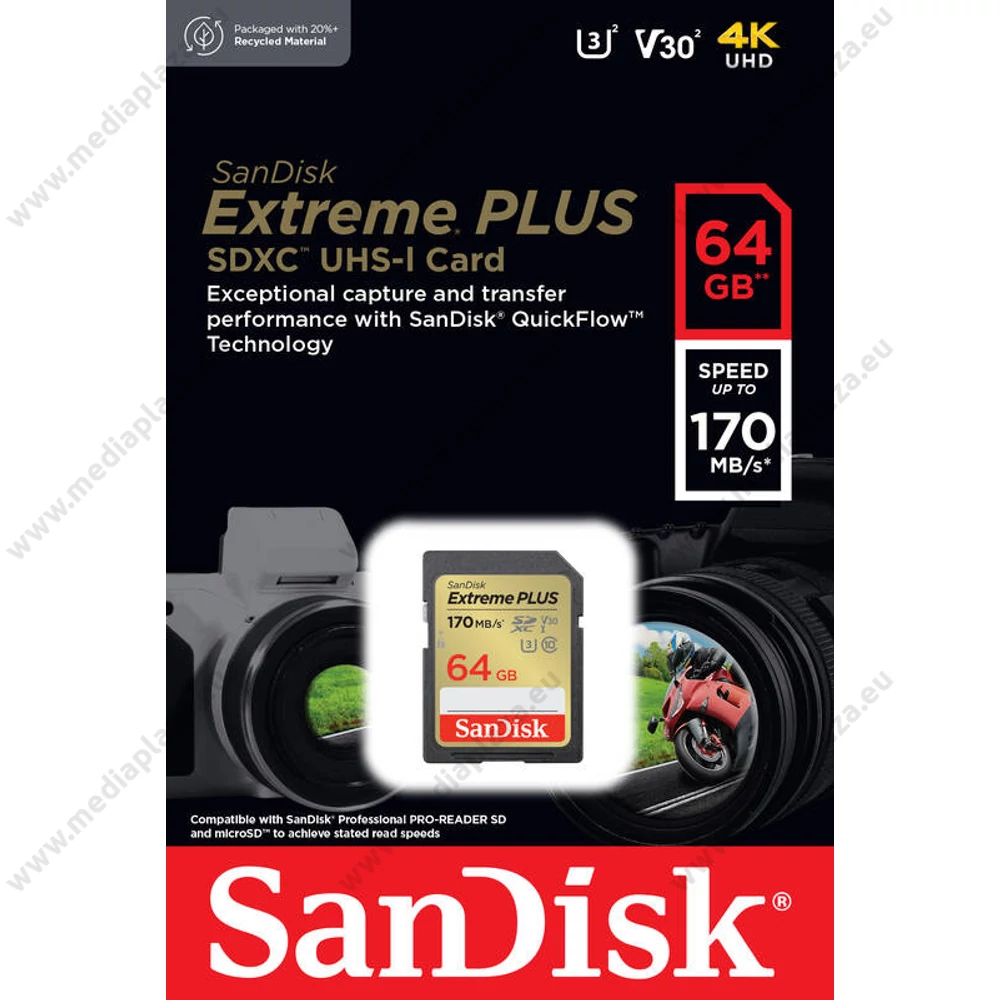SANDISK EXTREME PLUS SDXC 64GB CLASS 10 UHS-I U3 V30 170/80 MB/s