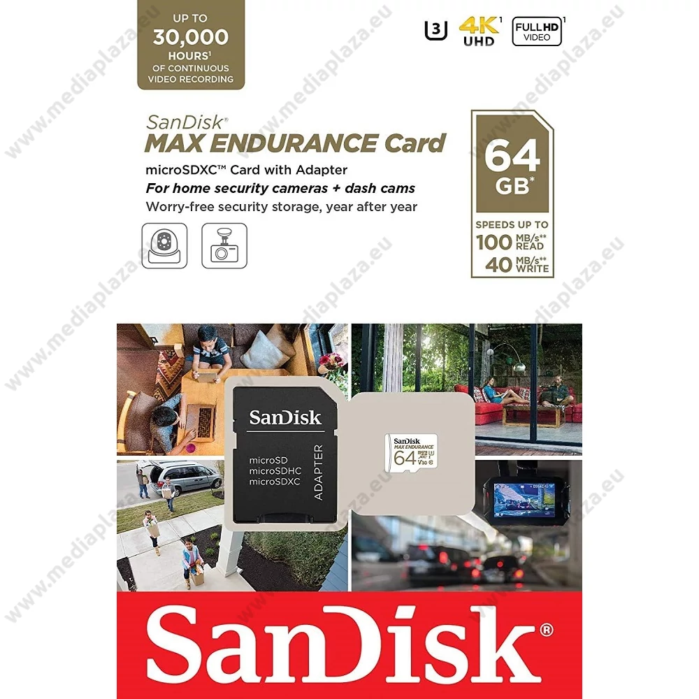 SANDISK MAX ENDURANCE MICRO SDXC 64GB + ADAPTER CLASS 10 UHS-I U3 V30 100/40 MB/s