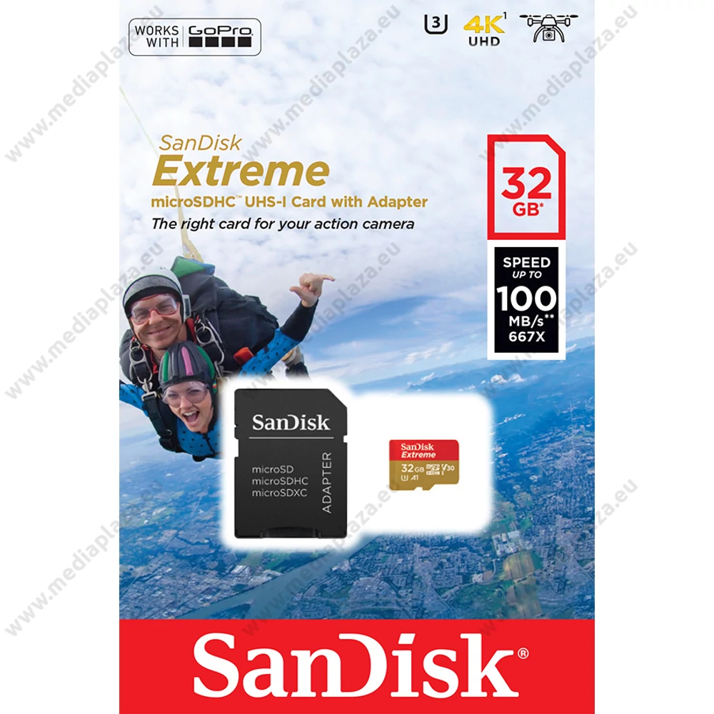 SANDISK EXTREME ACTION MICRO SDHC 32GB + ADAPTER CLASS 10 UHS-I U3 A1 V30 100/60 MB/s