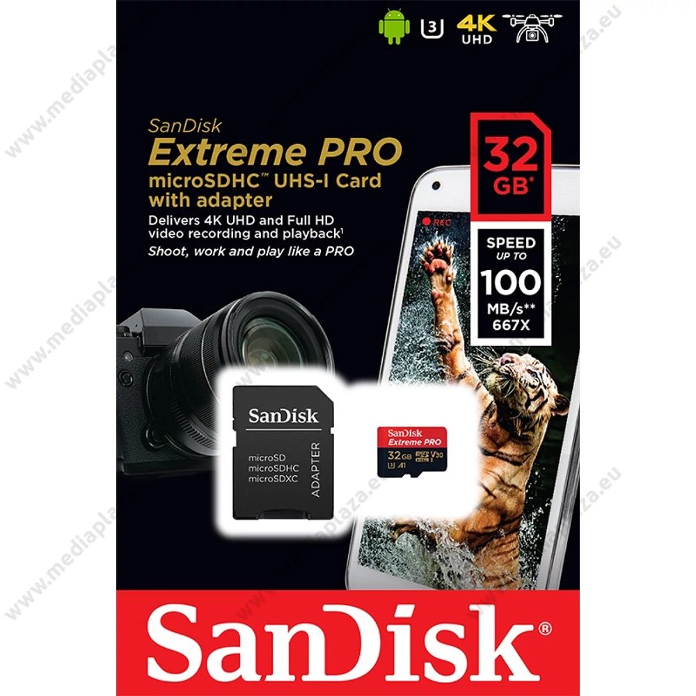 SANDISK EXTREME PRO MICRO SDHC 32GB + ADAPTER CLASS 10 UHS-I U3 A1 V30 100/90 MB/s