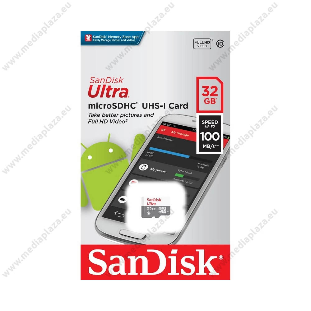 SANDISK ULTRA MICRO SDHC 32GB CLASS 10 UHS-I U1 ANDROID 100 MB/s OLVASÁSI SEBESSÉG