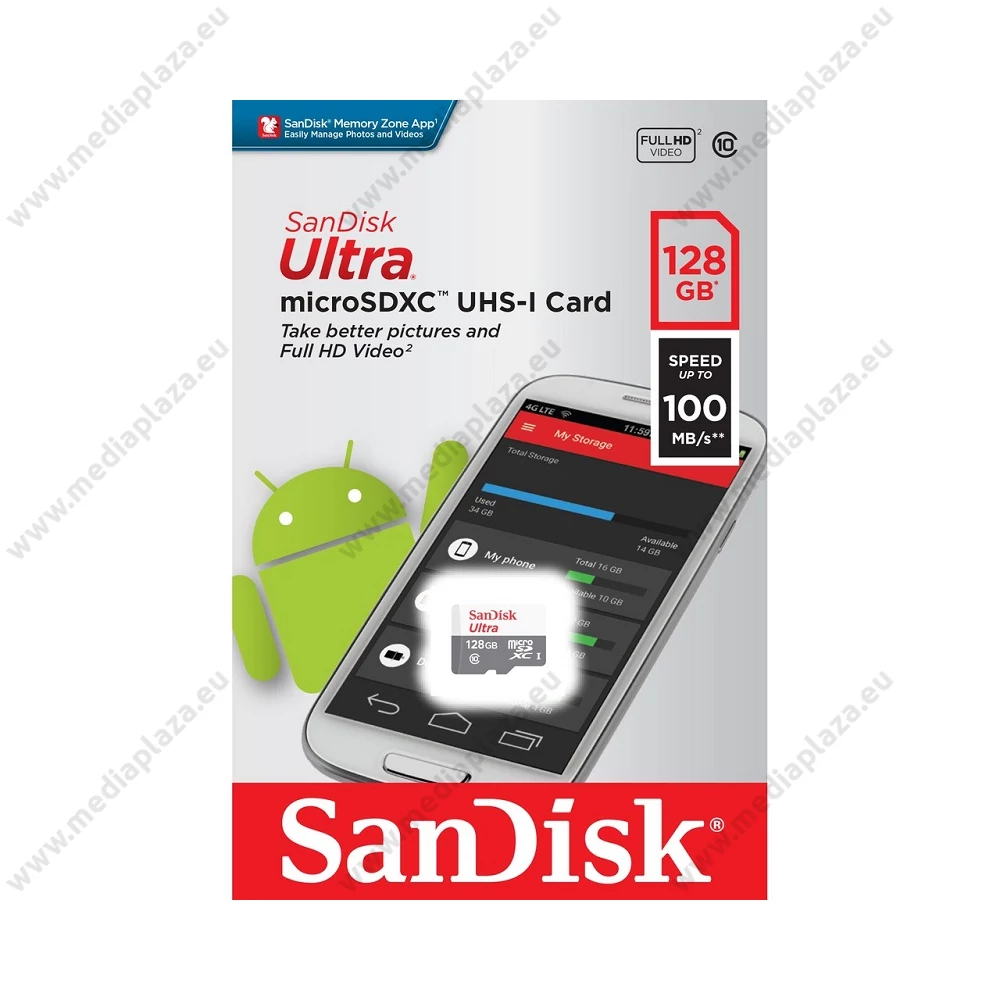 SANDISK ULTRA MICRO SDXC 128GB CLASS 10 UHS-I U1 ANDROID 100 MB/s OLVASÁSI SEBESSÉG