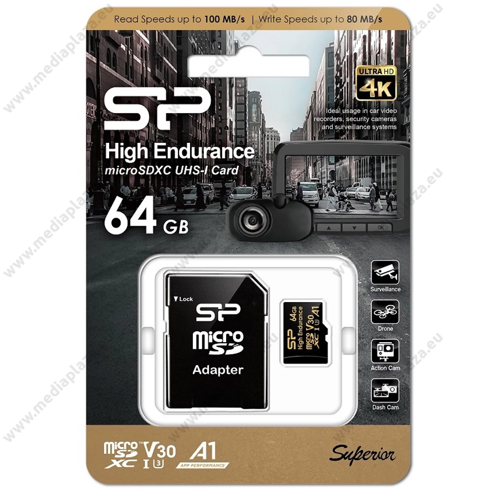 SILICON POWER HIGH ENDURANCE MICRO SDXC 64GB + ADAPTER CLASS 10 UHS-I U3 A1 V30 100/80 MB/s