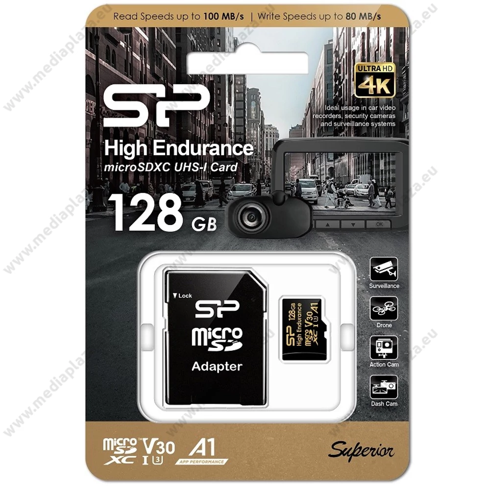 SILICON POWER HIGH ENDURANCE MICRO SDXC 128GB + ADAPTER CLASS 10 UHS-I U3 A1 V30 100/80 MB/s