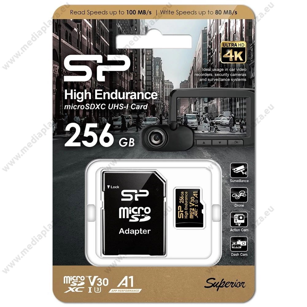 SILICON POWER HIGH ENDURANCE MICRO SDXC 256GB + ADAPTER CLASS 10 UHS-I U3 A1 V30 100/80 MB/s
