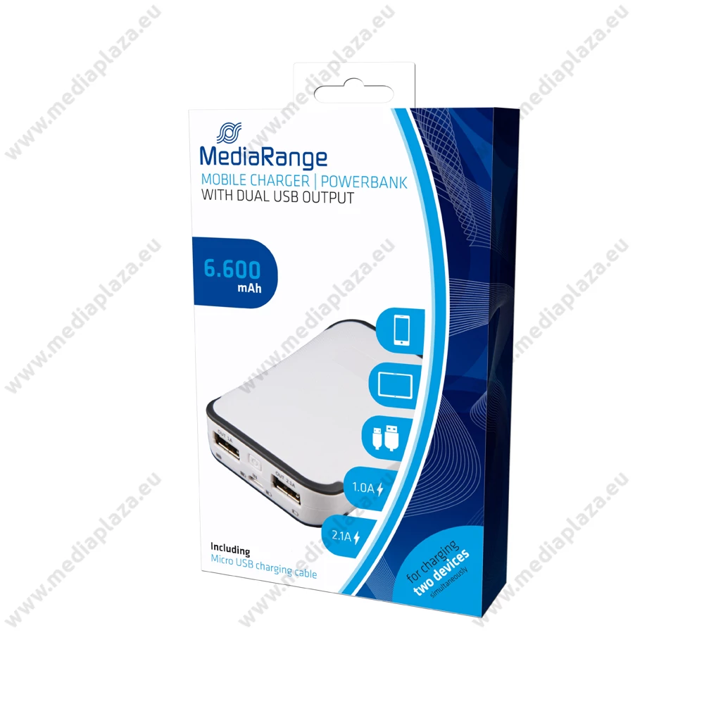 MEDIARANGE POWERBANK 6600 mAh FEHÉR/SZÜRKE MR742