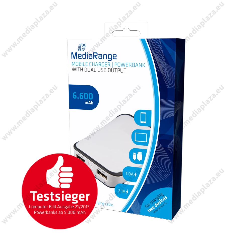 MEDIARANGE POWERBANK 6600 mAh FEHÉR/SZÜRKE MR742