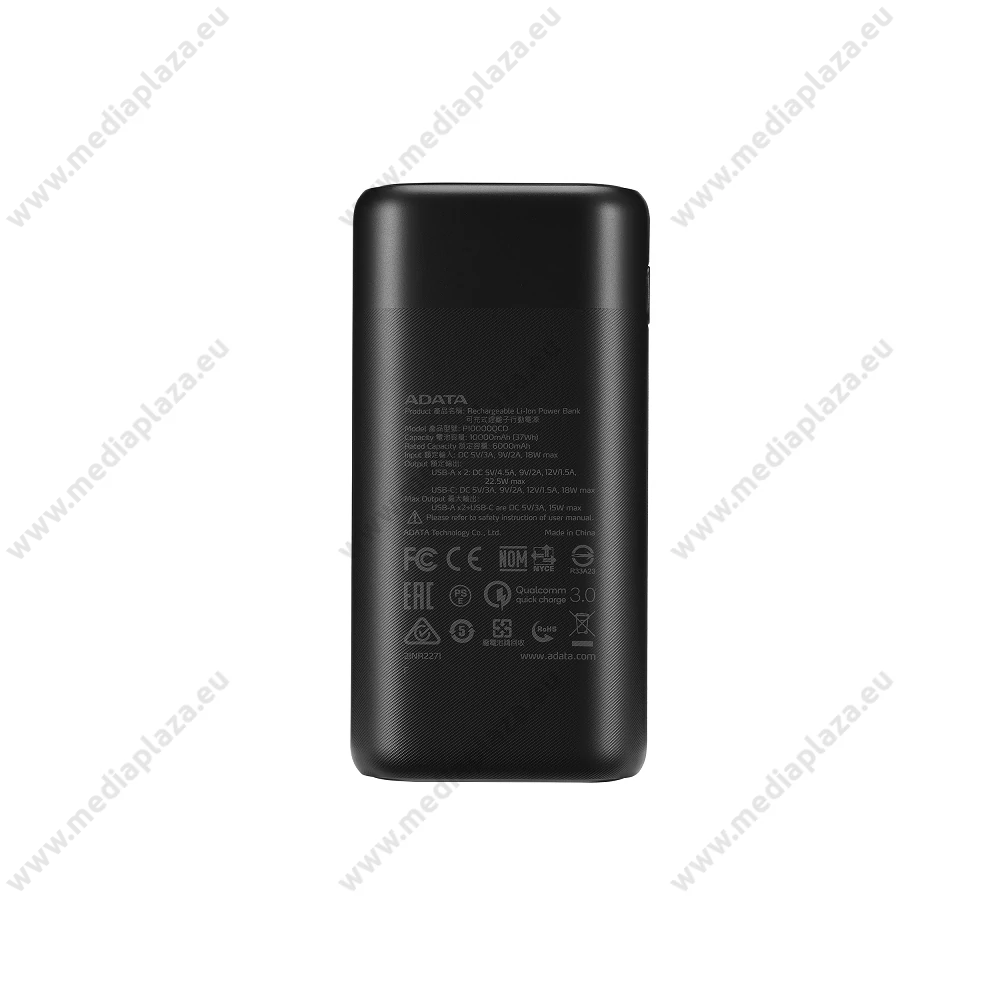 ADATA P10000QCD POWERBANK 10.000 mAh 18W QC 3.0/PD 3.0 FEKETE
