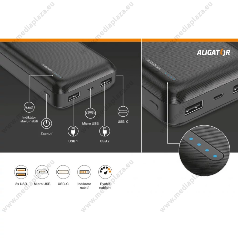 ALIGATOR PB2000 POWERBANK 20.000 mAh FEKETE