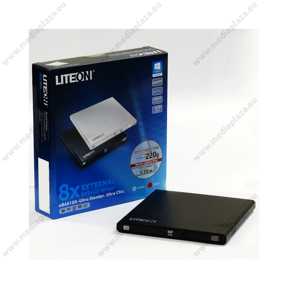 LITE-ON eBAU108 SLIM KÜLSŐ USB OPTIKAI MEGHAJTÓ CD/DVD ÍRÓ OLVASÓ FEKETE