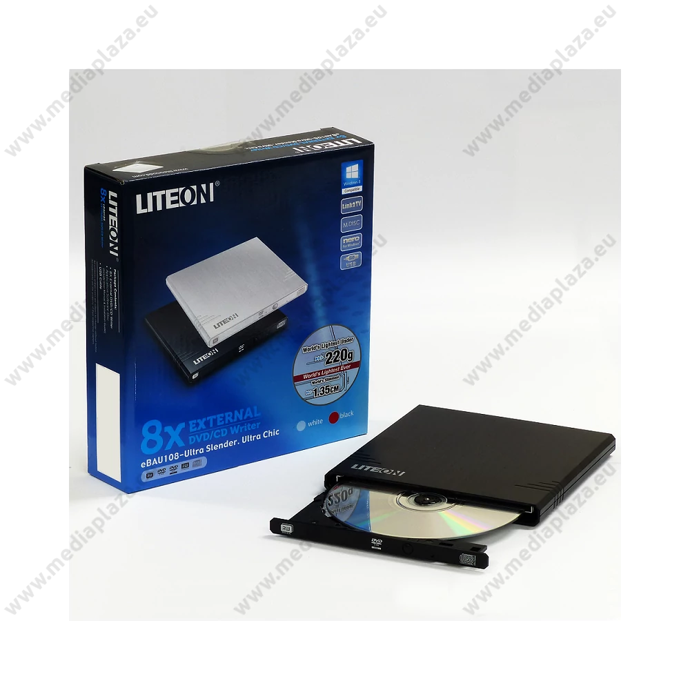 LITE-ON eBAU108 SLIM KÜLSŐ USB OPTIKAI MEGHAJTÓ CD/DVD ÍRÓ OLVASÓ FEKETE