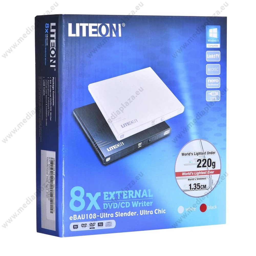 LITE-ON eBAU108 SLIM KÜLSŐ USB OPTIKAI MEGHAJTÓ CD/DVD ÍRÓ OLVASÓ FEHÉR