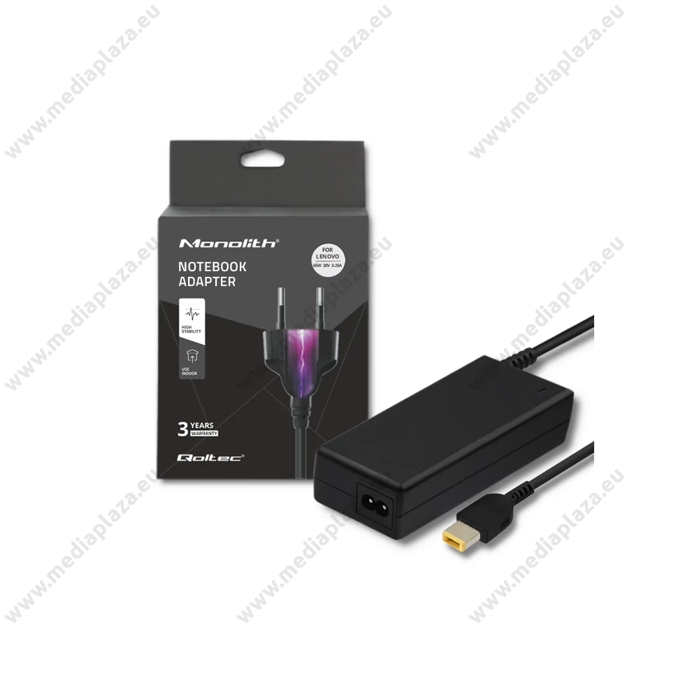 QOLTEC LENOVO 65W 20V 3.25A SLIM TIP+PIN NOTEBOOK/LAPTOP TÖLTŐ TÁPKÁBELLEL (50053)