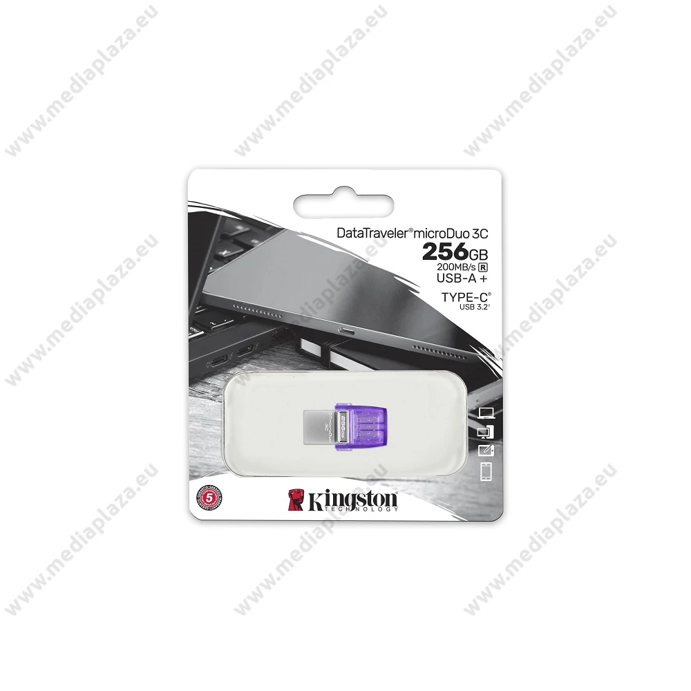 KINGSTON DATATRAVELER MICRODUO 3C USB 3.2/USB-C FÉMHÁZAS PENDRIVE 256GB (200 MB/s OLVASÁSI SEBESSÉG)