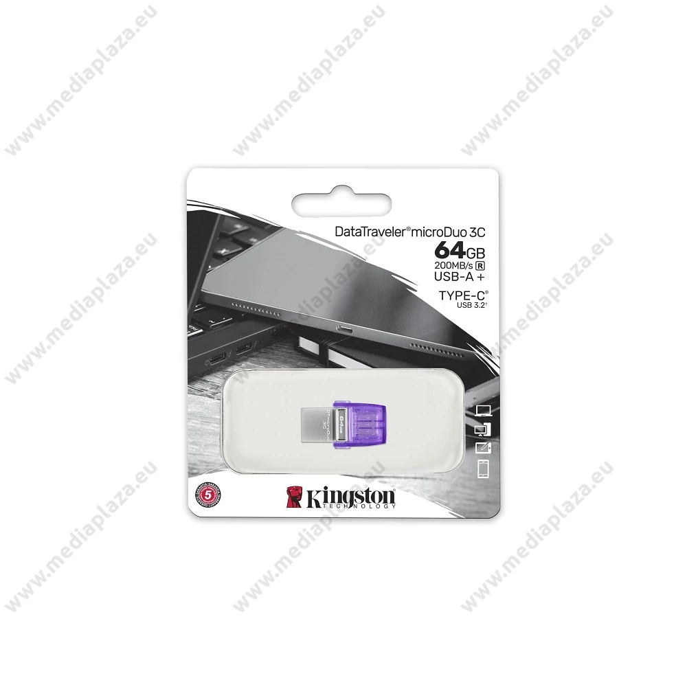 KINGSTON DATATRAVELER MICRODUO 3C USB 3.2/USB-C FÉMHÁZAS PENDRIVE 64GB (200 MB/s OLVASÁSI SEBESSÉG)