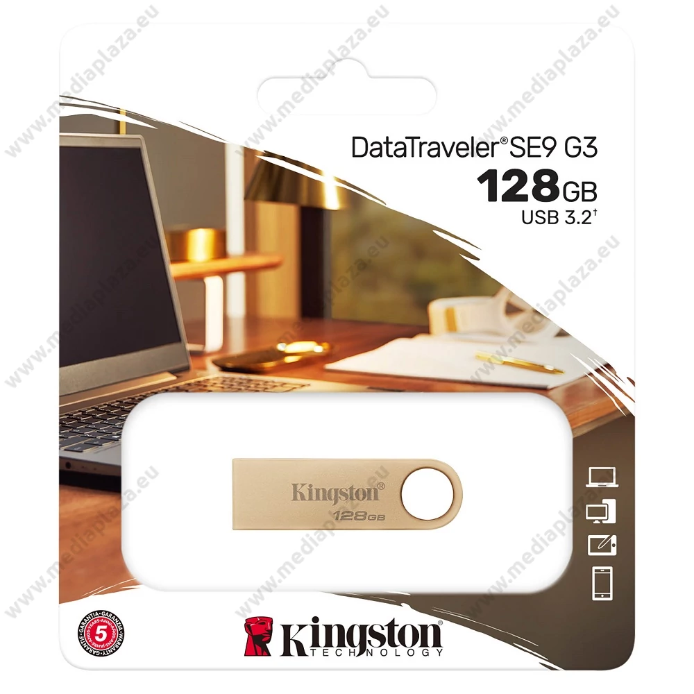 KINGSTON DATATRAVELER SE9 G3 USB 3.2 GEN 1 FÉMHÁZAS PENDRIVE 128GB (220/100 MB/s) ARANY