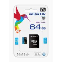 ADATA MICRO SDXC 64GB + ADAPTER CLASS 10 UHS-I U1 A1 V10 (85 MB/s OLVASÁSI SEBESSÉG)