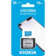 KIOXIA EXCERIA MICRO SDHC 16GB + ADAPTER CLASS 10 UHS-I U1 (100 MB/s OLVASÁSI SEBESSÉG)