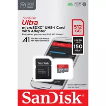 SANDISK ULTRA MICRO SDXC 512GB + ADAPTER CLASS 10 UHS-I U1 A1 150 MB/s